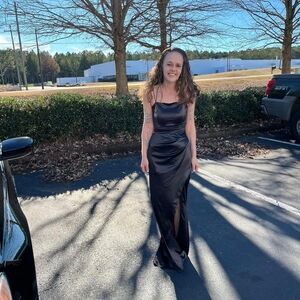 David's Bridal Black Satin Maxi Dress